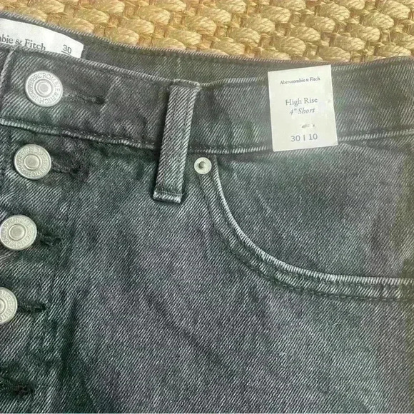 Abercrombie & Fitch Black High Rise 4" Button Fly Cut Off Jean Shorts size 10 - Picture 6 of 9